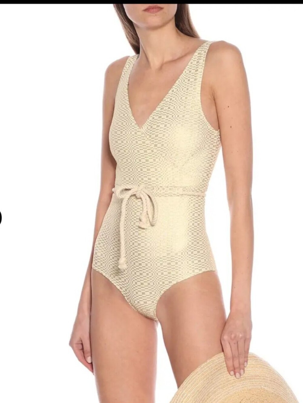 Lisa Marie Fernandez Yasmin Drawstring One-Piece Gold and White NEW